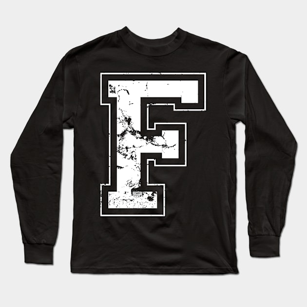 Initial Letter F White Jersey Sports Athletic Player Long Sleeve T-Shirt by porcodiseno